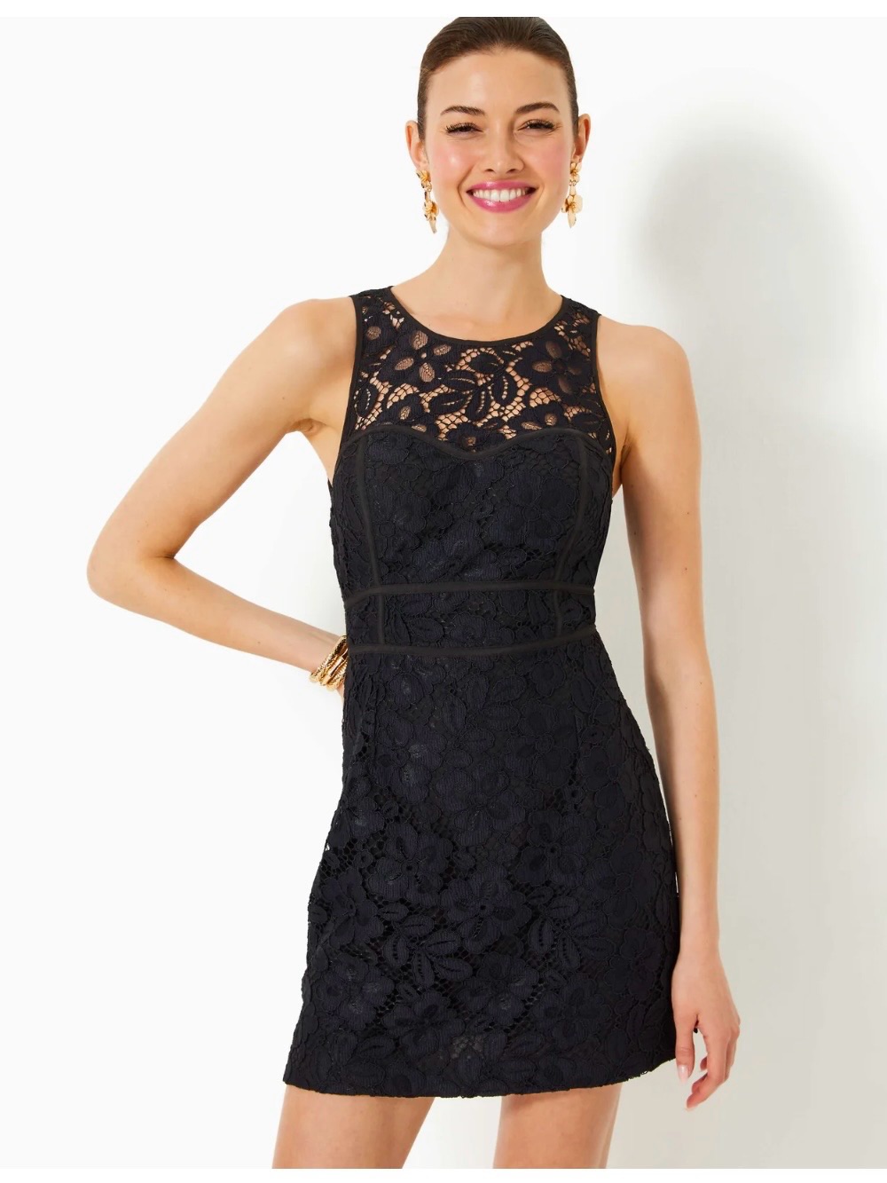 Lilly Pulitzer Juli Lace Skirted Romper - Noir Flora Corded Lace, Size 10